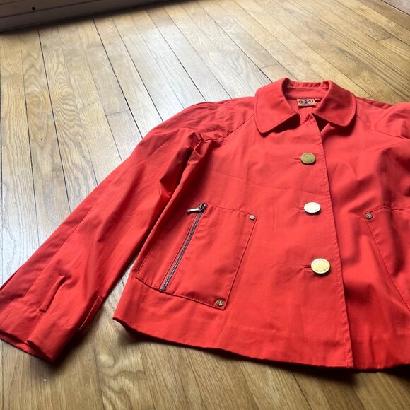 Tory Burch Size 10 Orange Poppy Curtis Button Front Collar Utility Trench Jacket - Picture 7 of 13